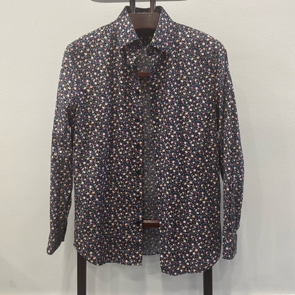 Express Black Floral Print Slim Cotton Long Sleeved Button Down Shirt. Sz S